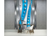 Ремонт зала с флизелиновыми фотообоями 206x275 см Синий и серебряный узор с шариками (1451VEA)+клей