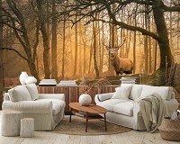 Флизелиновые 3Д фотообои на стену 254x184 см Пейзаж природа лесной олень (14520V4)+клей