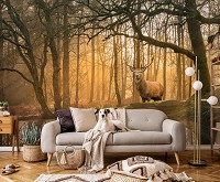 Флизелиновые 3Д фотообои фото 368x254 см Пейзаж природа лесной олень (14520V8)+клей