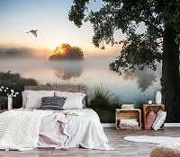 Флизелиновые фотообои восход 312x219 см Пейзаж природа озеро туман (14521VEXXL)+клей