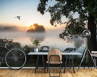 Флизелиновые фотообои в спальню над кроватью 416x254 см Пейзаж природа озеро туман (14521VEXXXL)+клей