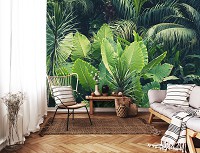 Красивые флизелиновые 3Д фотообои на кухню 416x290 см Природа джунгли с зелеными листьями (14523VEXXXXL)+клей