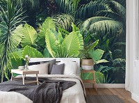 Флизелиновые 3Д фотообои в зал 368x254 см Природа джунгли с зелеными листьями (14523V8)+клей