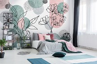 Флизелиновые фотообои геометрия 254x184 см Нарисованные цветы и круги (14525V4)+клей