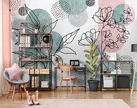 Искусство флизелиновые фотообои 368x254 см Нарисованные цветы и круги (14525V8)+клей