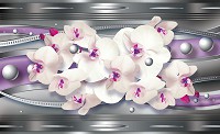 Зал флизелиновые фотообои 312x219 см Розовый и серебряный узор с орхидеями (1452VEXXL)+клей