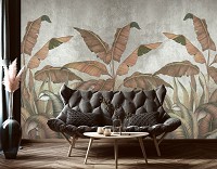 Флизелиновые фотообои для спальни 416x254 см Имитация коричневых листьев  на бетоне (14530VEXXXL)+клей