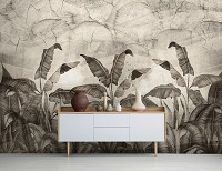 Флизелиновые фотообои красивые 416x290 см Имитация коричневых листьев на бетонной стене (14531VEXXXXL)+клей