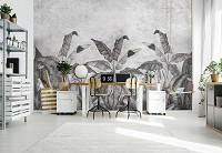 Флизелиновые фотообои 254x184 см Имитация серых листьев на стене из бетона (14532V4)+клей