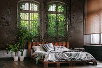 Флизелиновые фотообои 368x254 см 3D Зеленые растения в старом окне (14536V8)+клей