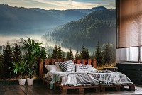 Флизелиновые фотообои под дерево 368x254 см 3D Пейзаж Природа Хвойный лес в горах (14537V8)+клей