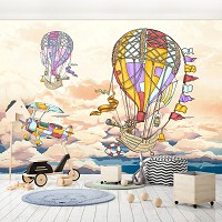 Флизелиновые фотообои детские для мальчиков 254x184 см Яркое путешествие на воздушном шаре (14538V4) +клей