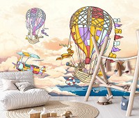 Флизелиновые фотообои детские для мальчиков 368x254 см Яркое путешествие на воздушном шаре (14538V8) +клей