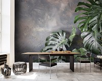 Флизелиновые фотообои для кухни 368x254 см 3D Большие листья монстеры на фоне бетонной стены (14551V8)+клей