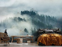 Дерево на флизелиновых фото обоях 312x219 см 3D Природа Пейзаж хвойный лес в тумане (14552VEXXL)+клей