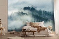 Горный массив флизелиновые фотообои 254x184 см 3D Природа Пейзаж хвойный лес в тумане (14552V4)+клей