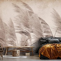 Флизелиновые фотообои ретро 254x184 см 3D Винтаж Пампасная трава на бежевом фоне (14553V4)+клей