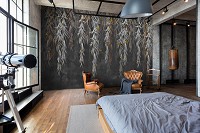 Флизелиновые фотообои 312x219 см Листья и бабочки на темной бетонной стене (14559VEXXL)+клей