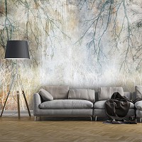 Флизелиновые фотообои 254x184 см Силуэты веток на бетонной стене (14563V4)+клей