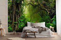Флизелиновые фотообои в интерьере 416x254 см 3D Природа Лес Тропинка в зеленых джунглях (14565VEXXXL) +клей