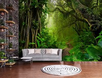 Флизелиновые фотообои в коридор 254x184 см 3D Природа Лес Тропинка в зеленых джунглях (14565V4)+клей