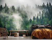 Флізелінові фотошпалери дерево 368x254 см 3D Природа Краєвид Хвойний туманний ліс (14566V8)+клей