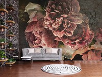 Флизелиновые фотообои 254x184 см Большие цветы на старой стене Имитация винтажа (14568V4)+клей