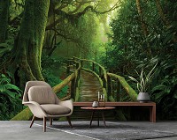 Флизелиновые фотообои для спальни 254x184 см 3D Природа Лес Деревянная дорожка в зеленых джунглях (14569V4) +клей