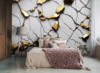 Флизелиновые фотообои срез камня 416x254 см 3D-структура Белый и золотой каменный гламур (14575VEXXXL)+клей