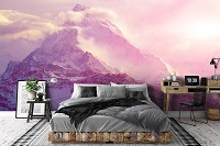 Флизелиновые фотообои красивые 368x254 см 3D Природа Розовый пейзаж Снег в горах (14579V8)+клей