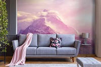 Флизелиновые фотообои на стену 312x219 см 3D Природа Розовый пейзаж Снег в горах (14579VEXXL)+клей