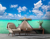 Флизелиновые фотообои море пляж 416x254 см 3D Природа Океан Облака и Причал (14580VEXXXL)+клей