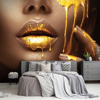 Флизелиновые фотообои с девушками 416x254 см 3D Золотая краска на женском лице (14583VEXXXL)+клей