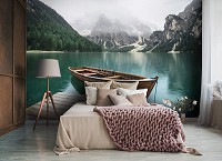 Флизелиновые фотообои на стену 368x254 см 3D Пейзаж Лодка на горном озере (14585V8)+клей