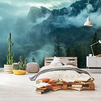 Флизелиновые фотообои лес 368x254 см 3D Пейзаж Туман в лесистых горах (14587V8)+клей