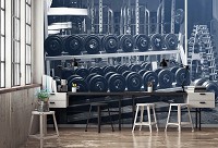 Флизелиновые фотообои на стену 254x184 см 3D Тренажерный зал фитнес кроссфит гантели (14588V4)+клей