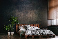 Флизелиновые фотообои под бетон 368x254 см Имитация черной стены (14590V8)+клей