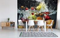 Фотообои 368x254 см 3D Для кухни Фрукты в воде (14592P8)+клей