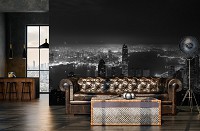 Флизелиновые фотообои 416x290 см Черно-белая панорама ночного города (14594VEXXXXL)+клей