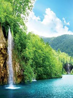 Зал с флизелиновыми 3д фотообоями 206х275 см Пейзаж Водопад Природа Небо Зелень и Озеро (145VEA)+клей