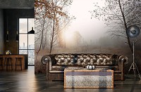 Флизелиновые фотообои на стену природа 368x254 см Утренний осенний пейзаж лесной поляны (14601V8) +клей