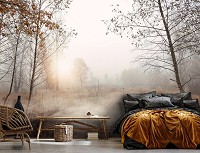 Флизелиновые фотообои природа 312x219 см Утренний осенний пейзаж лесной поляны (14601VEXXL) +клей