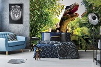 Флизелиновые 3д фотообои в детскую комнату мальчика 416x290 см Огромный динозавр в тропическом лесу (14602VEXXXXL) +клей