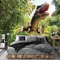 Флизелиновые 3д фотообои в детскую комнату для мальчика 312x219 см Огромный динозавр в тропическом лесу (14602VEXXL) +клей