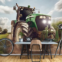 Флизелиновые фотообои на стену 312x219 см ЗD Зеленый трактор - сельский пейзаж (14603VEXXL)+клей