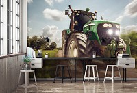 Флизелиновые фотообои 416x290 см ЗD Зеленый трактор - сельский пейзаж (14603VEXXXXL)+клей