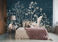 Флизелиновые фотообои дерево 312x219 см Птицы - Белые журавли и цветы на темном фоне (14607VEXXL)+клей