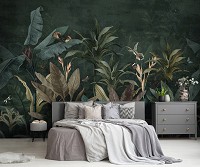 Флизелиновые фотообои 312x219 см Тропические листья с птичками и бабочками (14610VEXXL)+клей