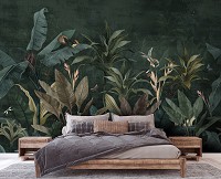 Флизелиновые фотообои 416x254 см Тропические листья с птичками и бабочками (14610VEXXXL)+клей