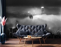 Флизелиновые фотообои с городами на стену 416x290 см Городские небоскребы ночью в тумане (14612VEXXXXL)+клей